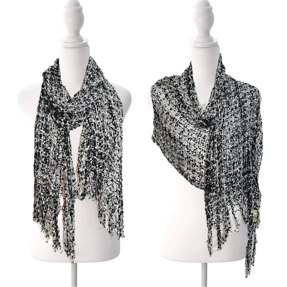 Apt. 9 Black White Scarf Thin Shawl Wrap Throw Net Knitted Scarf NEW Tweed Scarf